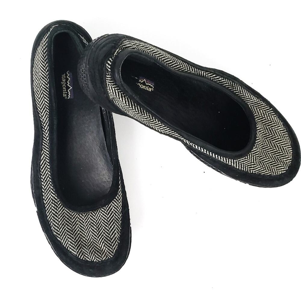 Patagonia Gumwood Mary Jane Loafers Ballet Size 8 Black White Herringbone